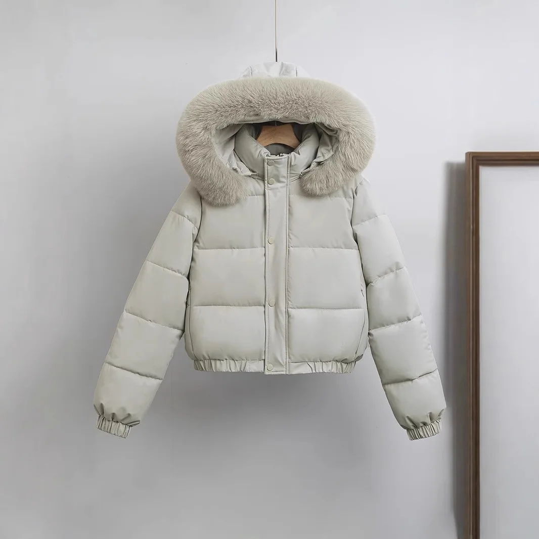 

Женская короткая утепленная хлопковая куртка с меховым воротником, студенческий стиль, корейское зимнее пальто, европейская и американская хлопковая одежда