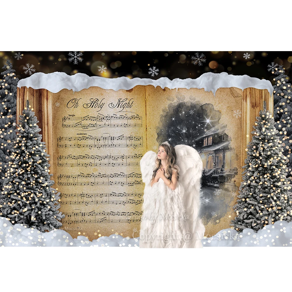 Christmas Fairytale Book Photography Backgrounds Wonderful Snowflake Xmas Tree Backdrop Decor New Year's Eve Family Photo Studio