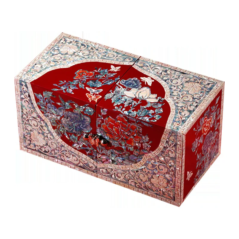 漆塗りの宝石箱、結婚祝い、誕生日の贈り物、嫁入り道具箱、無垢材の宝石収納箱に適しています。