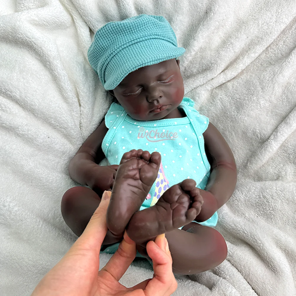 20" Realistic Silicone Reborn Baby Doll Black Reborn Baby Handmade Weighted Lifelike Newborn Collectible Gift Sleeping Doll