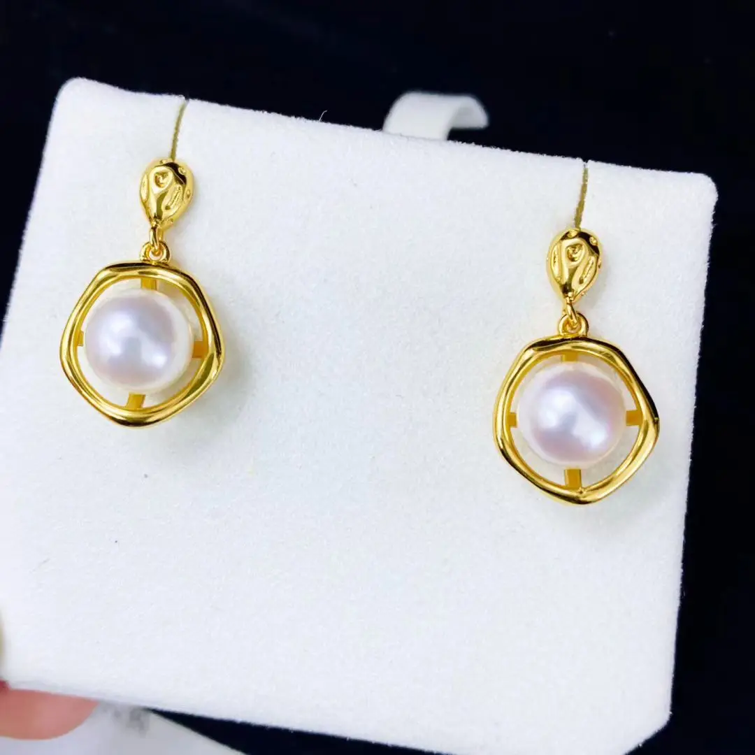 

Wholesale S925 Sterling Silver Earrings Mount Findings Settings Base Mounting Parts Accessory for 7-8mm Pearls 5 pairs/lot