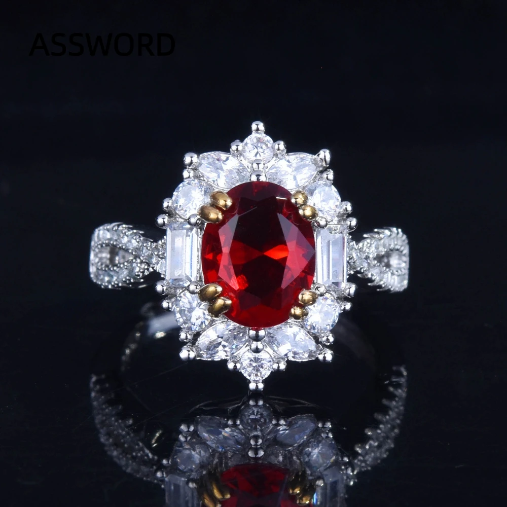 925 Sterling Silver Oval Red CZ Halo Ring for Women Multi Shape Surround Zircon Cubic Zircon Wedding Statement Fine Jewelry Gift
