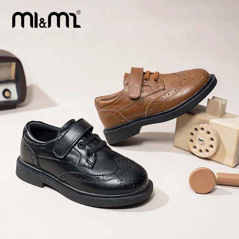

M1&M2 British Style Leather School Shoes for Children Girls Boys Formal Evening Party Uniform Flats Lightweight Breathable