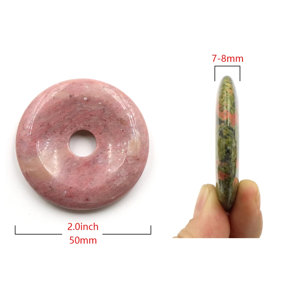 Modische 50mm Große Lochperlen Runde Kreisperlen Naturstein Quarz Kristall Anhänger DIY Friedensknoten Halskette Zubehör Glücksbringer Geschenk – Detail 1