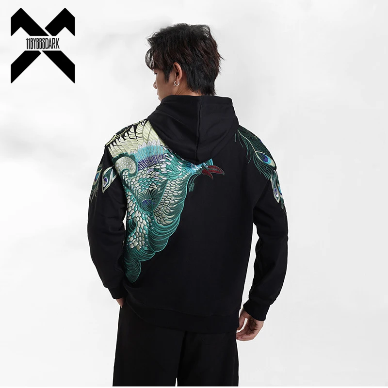 2023 NEW Hip Hop Hoodie Men Women Peacock Embroidered Couple Sweatshirt HipHop Streetwear Hoodies Cotton Black Y2K Clothing