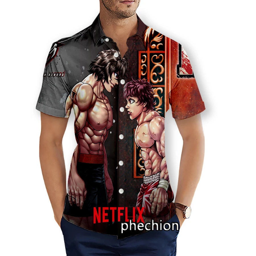 phechion Mens Short Sleeve Beach Shirts Kengan Ashura 3D Print Casual Shirts Fashion Streetwear Men Tops X196