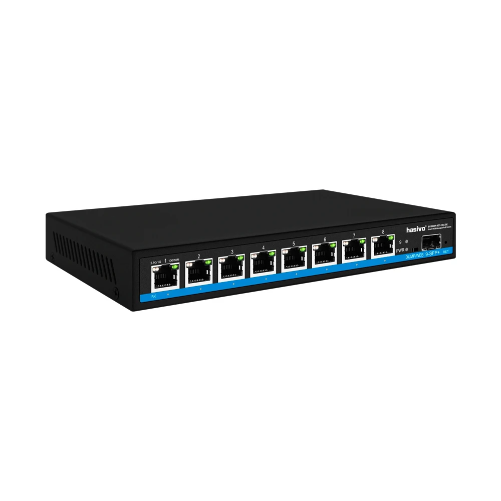 Hasivo 8-Port 2.5G Web Managed PoE Switch with 10G Uplink | 8×2.5G PoE+/PoE++(802.3af/at/bt) LAN Network Switch
