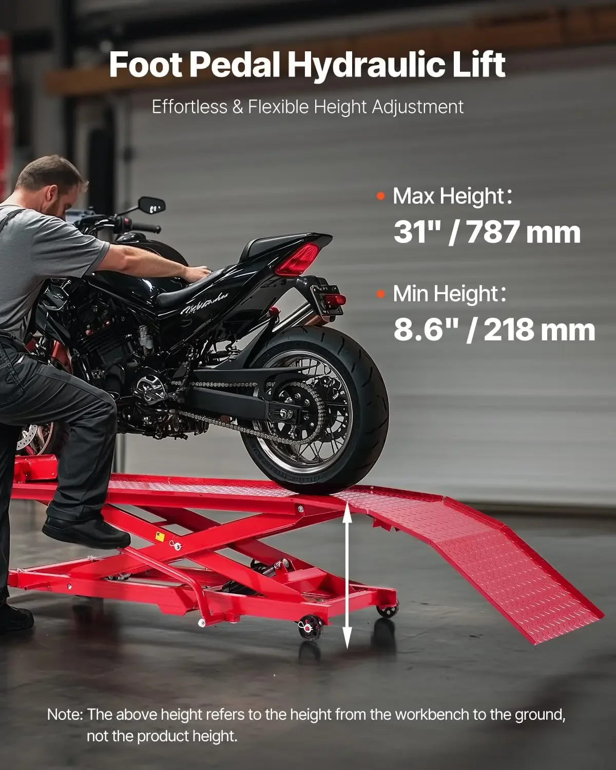 Motorcycle Lift Table 1000lbs Weight Capacity 360 Flexible Moving Motorcycle Jack Stand 8 6 31 in Height Range Heavy Duty Bike