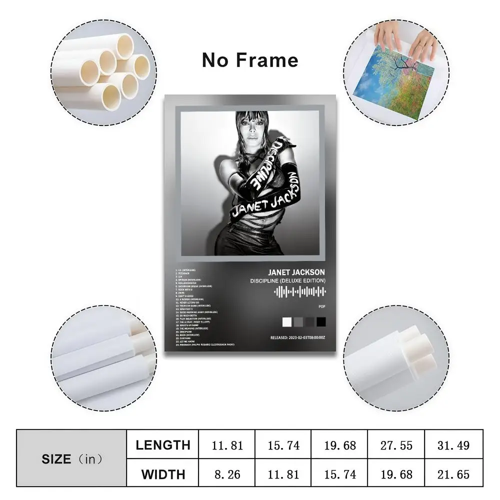 Janet Jackson Poster Peelable Self-Adhesive Album Cover Poster Stickers, Frameless Wall Art for Singer Band Pop Rap Bedroom