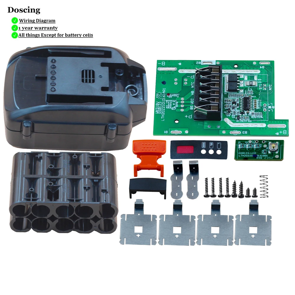 Doscing WA3578 LED Battery case With PCB BMS Circuit Board for Worx 20V DIY Capacity Lithium Electric Tool WU268 WA3525 WA3512