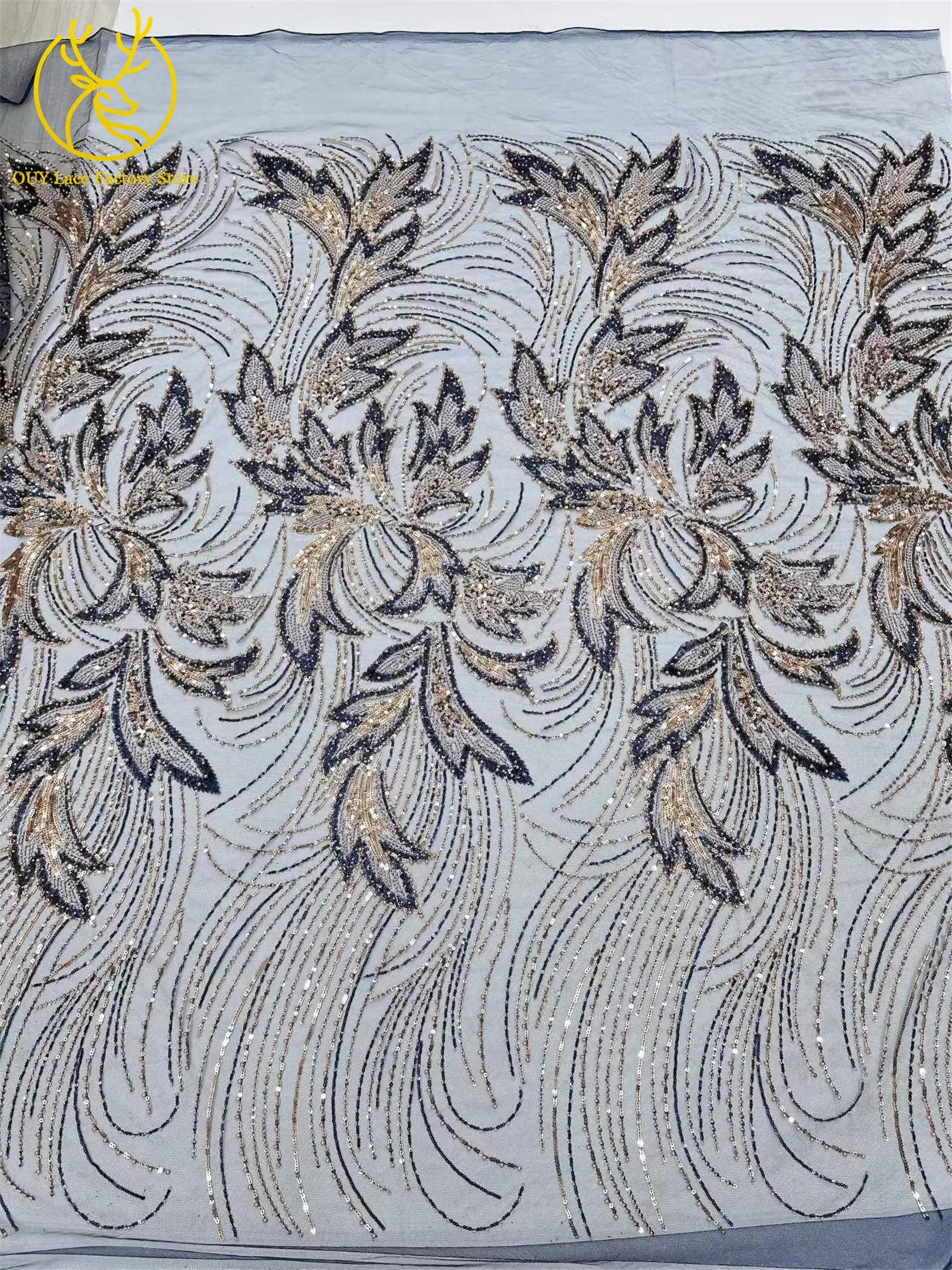 5 Yards luxuriöser afrikanischer Spitzenstoff 2026, hochwertiger französischer Pailletten-Spitzenstoff für nigerianisches Nähen von Brautkleidern – Detail 10