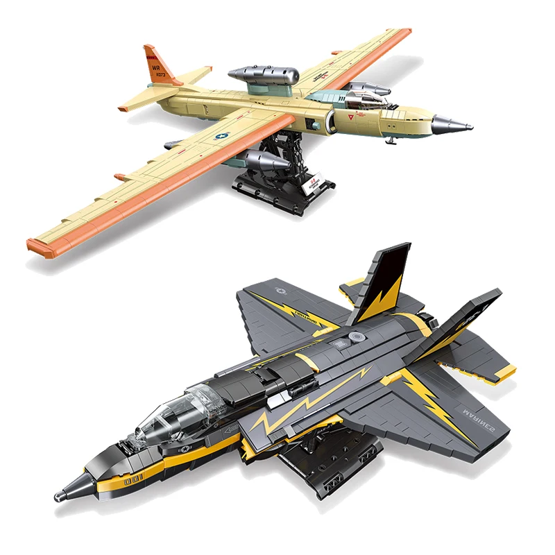 

IN STOCK MOC Military Weapons F-35 Fighter Building Blocks Model U-2 Reconnaissance Airplane Bricks Toys for Boys Gift Set