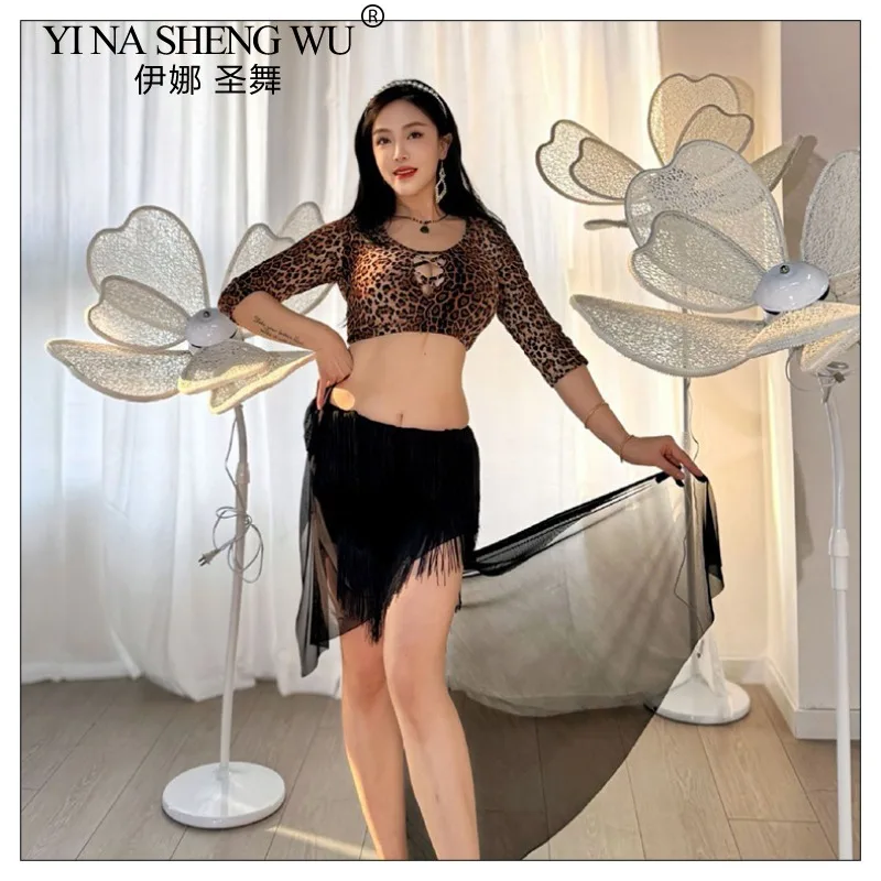 Nuevo traje de danza del vientre, conjunto de falda con estampado de leopardo, traje de actuación de Cabaret Sexy para mujer, ropa de práctica para principiantes, ropa de baile