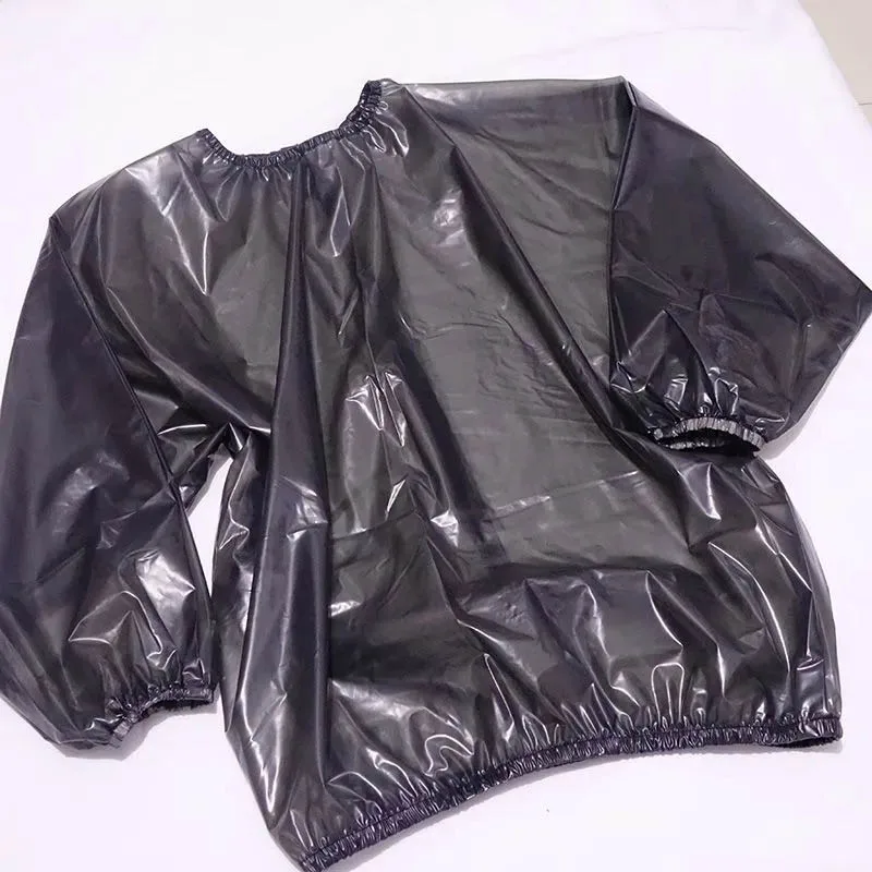 

Плюс размер, новые мягкие пластиковые топы из ТПУ, футболка с длинными рукавами и круглым вырезом, пуловер, полупрозрачная водонепроницаемая рубашка, комплект с короткой юбкой