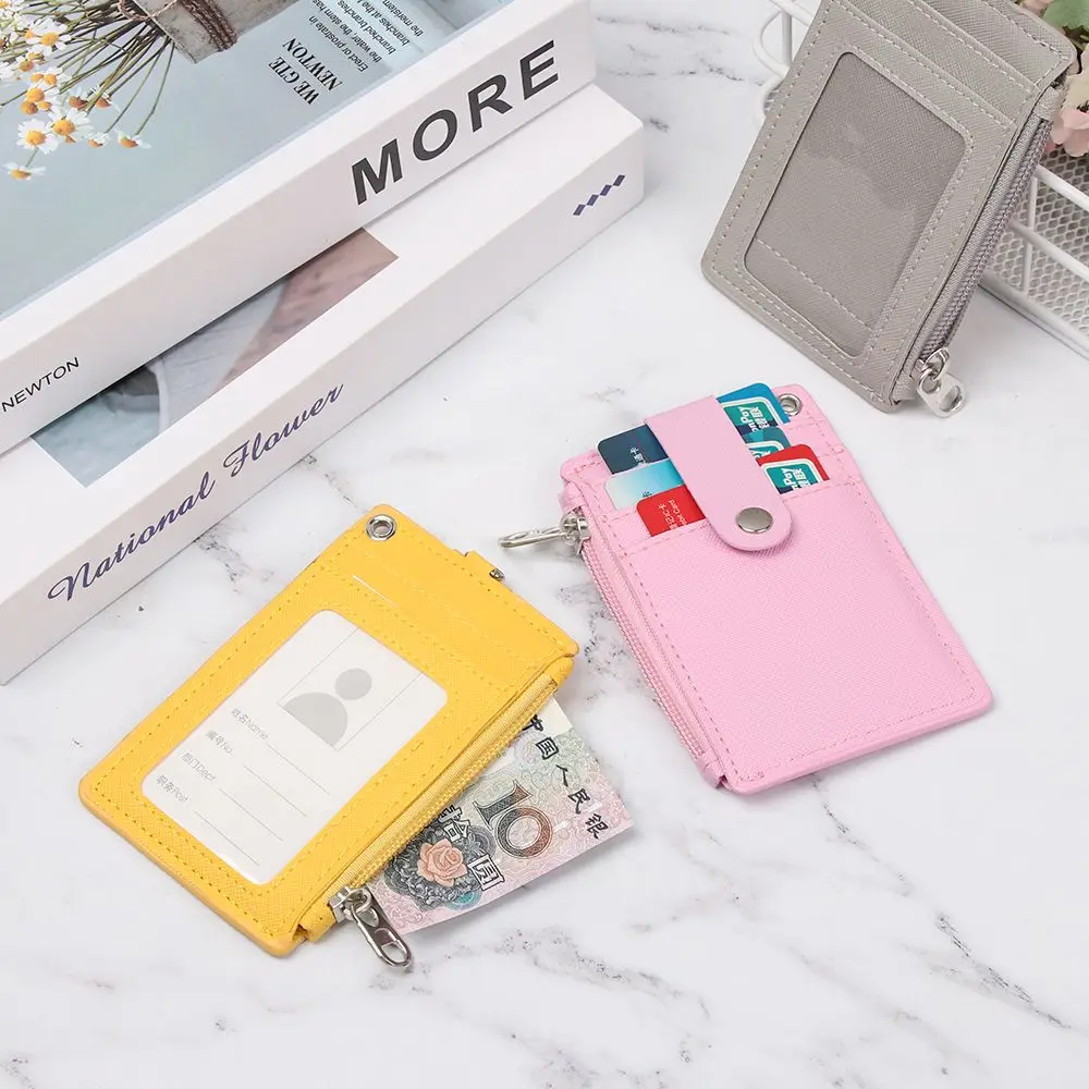 Portable Bus Cards Cover Leather Business ID Card Credit Badge Holder Coin Purse Wallet Keychain