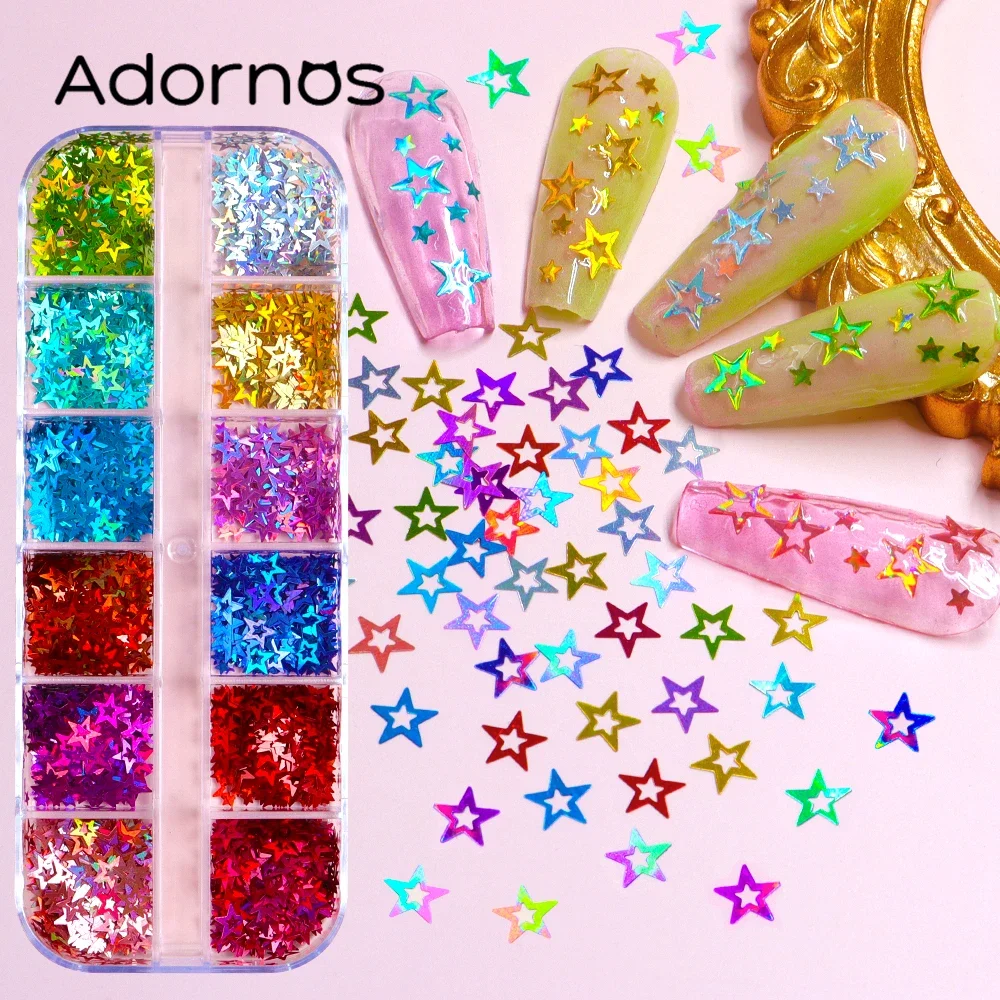 Glitter Hollow Starry Nail Art Charms Sequins Holographic Shiny Five-Pointed Star Manicure Art Decorations Nails Accessories DIY