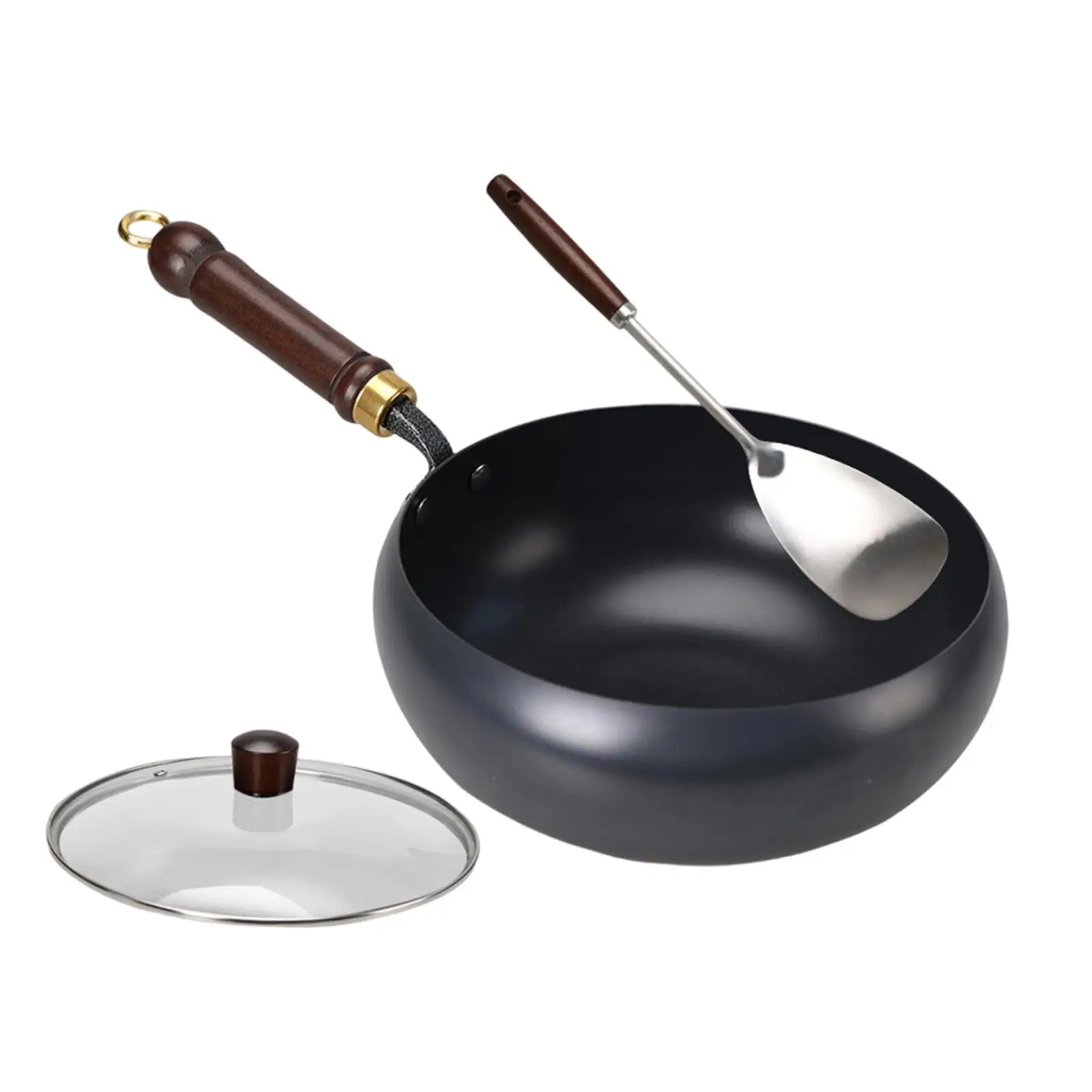 Nonstick Wok Frying Pan Cookware Gas Induction Cooker Spade Boiling with Lid for Home Hotel Restaurant Kitchen Camping