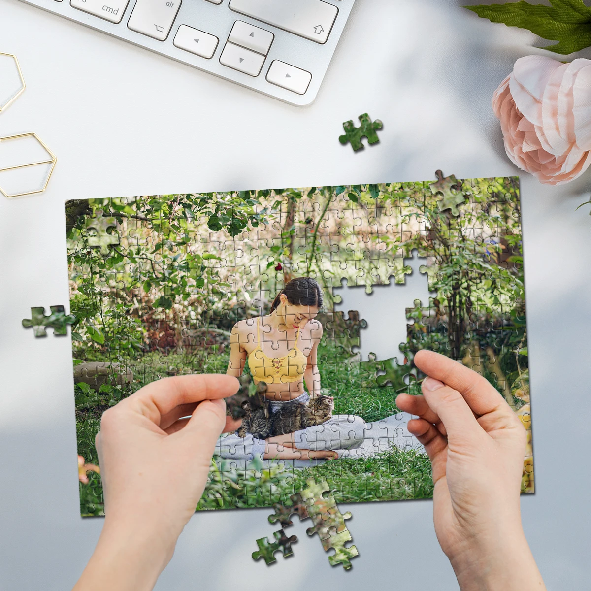 35/300/500/1000pcs Personalized Custom Photo Puzzle Girl Yoga DIY Photo Puzzle Portrait Personalized Birthday Gift Special
