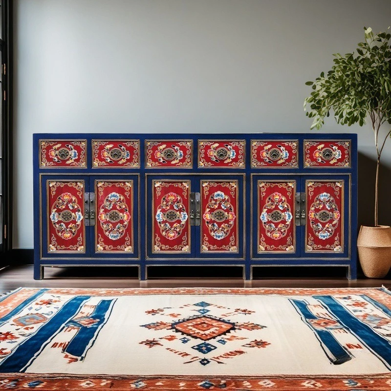Painted sideboard, solid wood classical 6-door storage cabinet, entryway cabinet