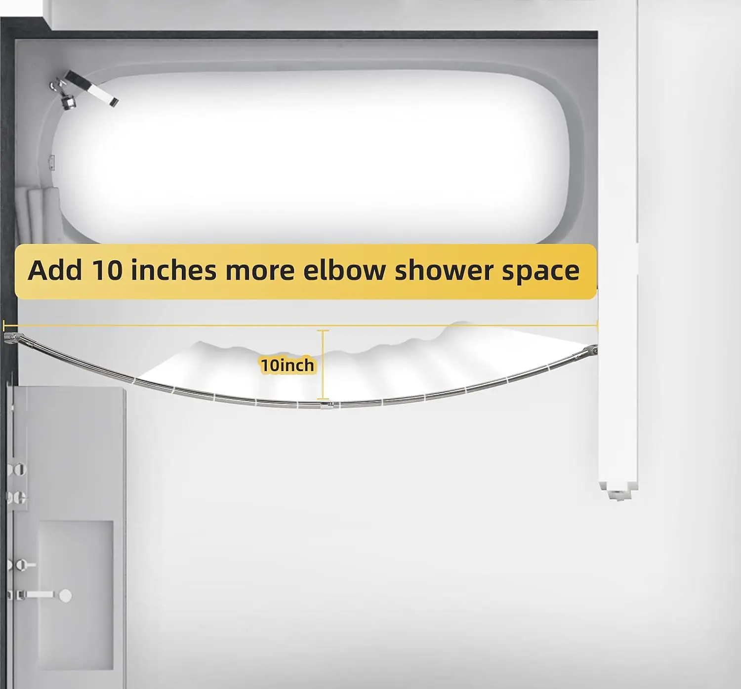 Adjustable Curved Shower Rod, 42-72 Inches Extra Wide Stainless Steel Curtain Rod for Bathroom, Need to Drill, Silver view 5