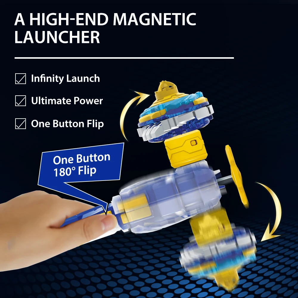 인피니티 나도 5 디럭스 어드밴스드 시리즈 논스톱 배틀 세트, 메탈 자이로 스피닝 탑, 마그네틱 런처 포함, 애니메이션 아이 장난감