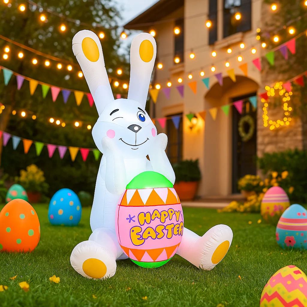 

Надувная модель сидящего кролика для пасхального фестиваля, 1,5 м/4,9 фута, для украшения сада, двора, улицы, с LED-подсветкой