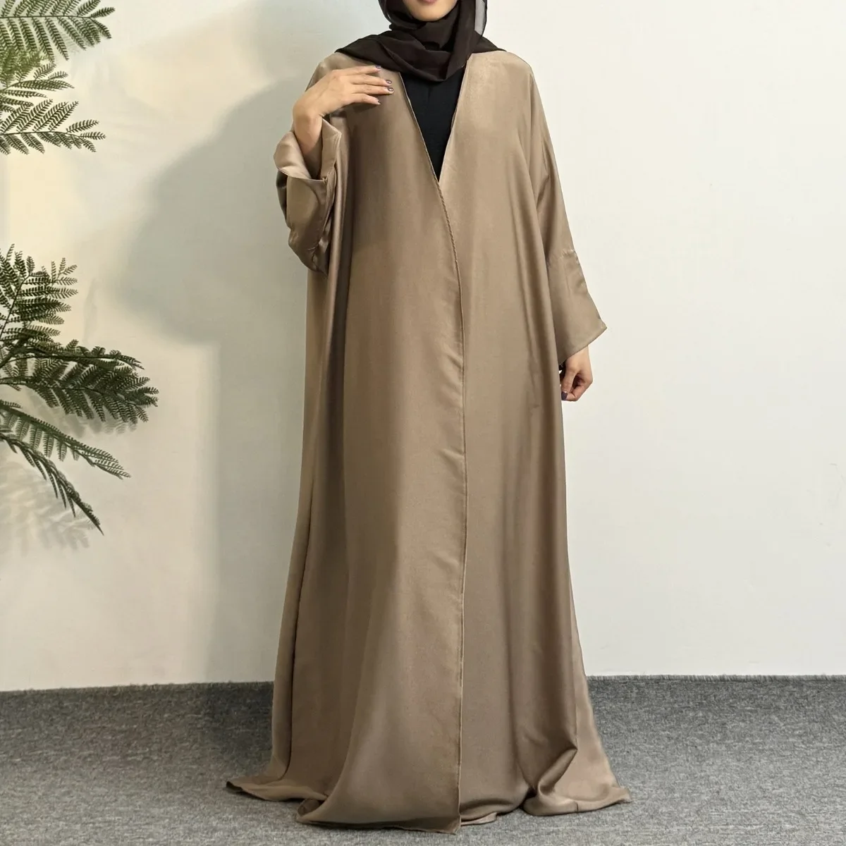 

Open Front Abaya Long Sleeve Ramadan Maxi Length Dress Women's clothing Muslim Slit Cardigan Abayas Out kaftans Women Jilbabs