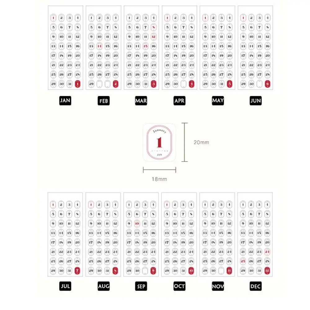 Autocollant de scrapbooking de calendrier, étiquette de numéro de journal, décalcomanies de date, autocollant de plan 03, autocollants de date de 365 jours, fournitures