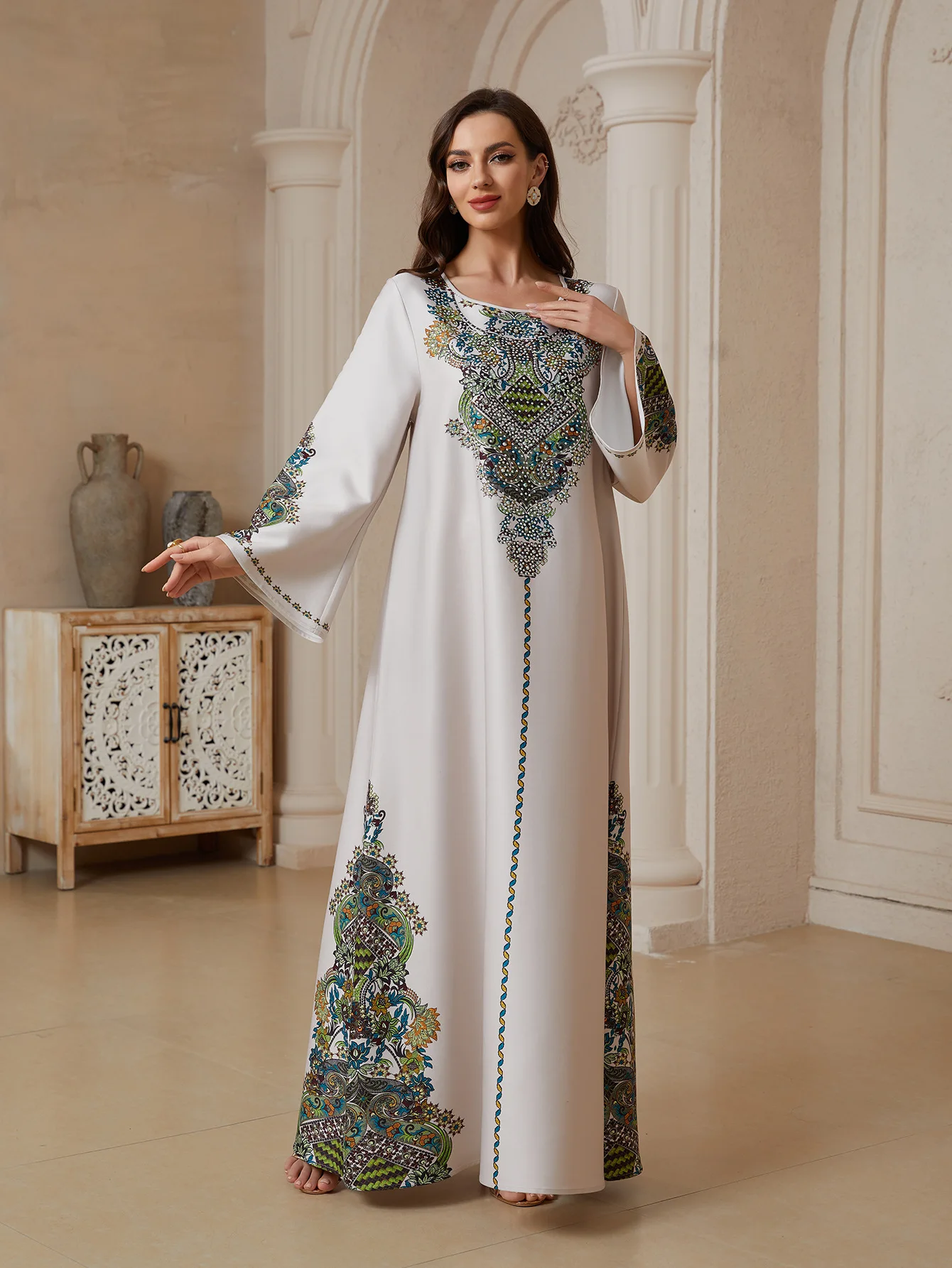 Middle East Ramadan Luxury Fashion Muslim Women's Robe Dress Long Sleeve Elegance Islamic Saudi Arabia Dubai Robe