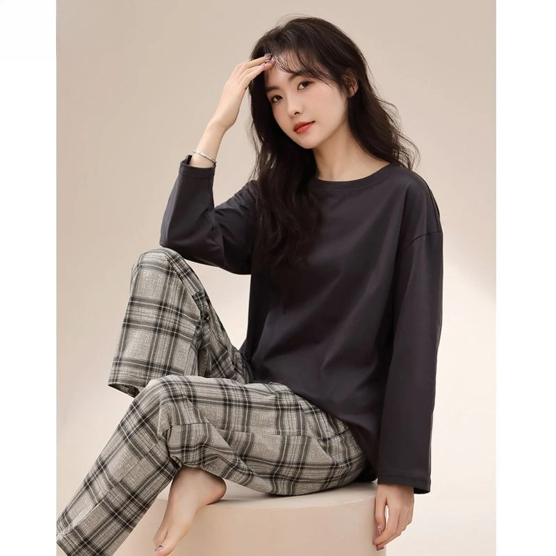 Pajamas Ms. Spring and Autumn Cotton Long Sleeve Summer New Style The Four Seasons Can Be Worn Outside Autumn A Loungewear Set