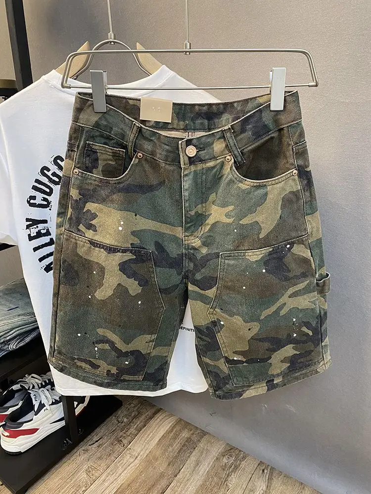 

Jeans men's summer trendy brand tooling shorts loose straight five-point pants