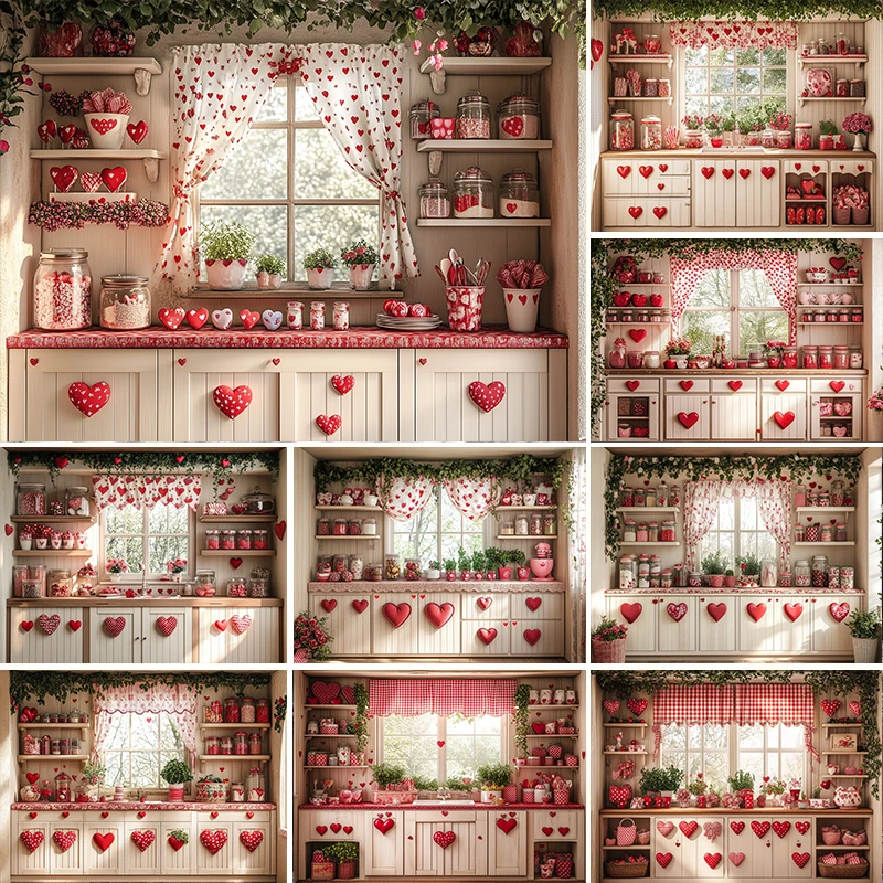 

LS Valentine's Day Kitchen Backdrops Cake Smash Adult Photography Kids Baby Photocall Love Rose Hearts Photocall Background