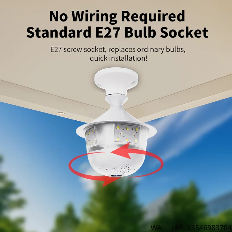 Indoor Security Dome Camera Light Bulb with 3MP CMOS Sensor WiFi Pan-Tilt Night Vision Two-Way Audio IP65 Rating