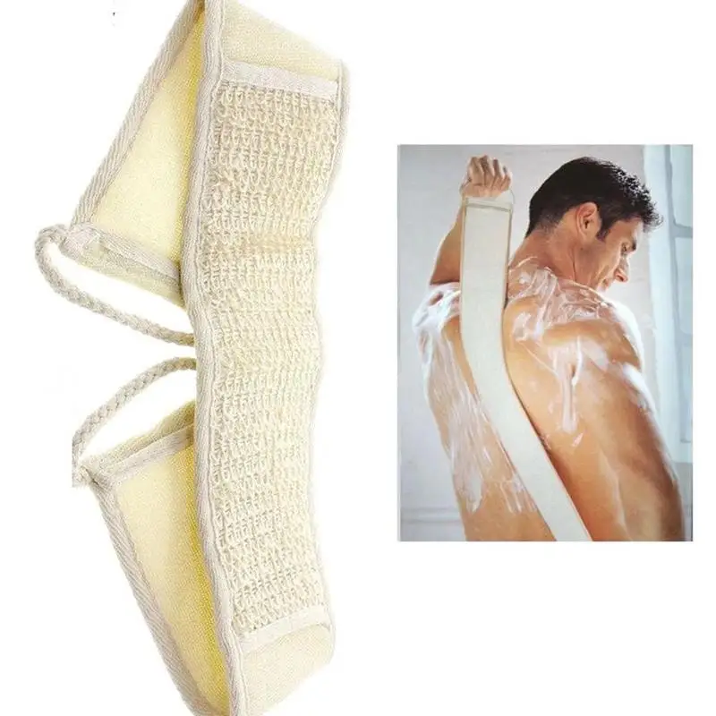 Toalha de banho esfoliante de algodão e linho natural, esponja de juta, faixa para as costas, kit de limpeza corporal para banho.