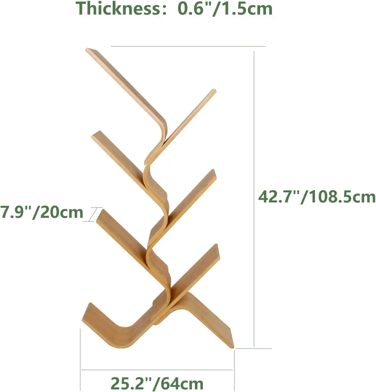 6‑Tier Floor‑Standing Bamboo Tree‑Shaped Bookshelf, Modern Creative Curved Bookcase Organizer, Space‑Saving Corner Storage Rack for Home, Living Room, Bedroom and Office Book Display