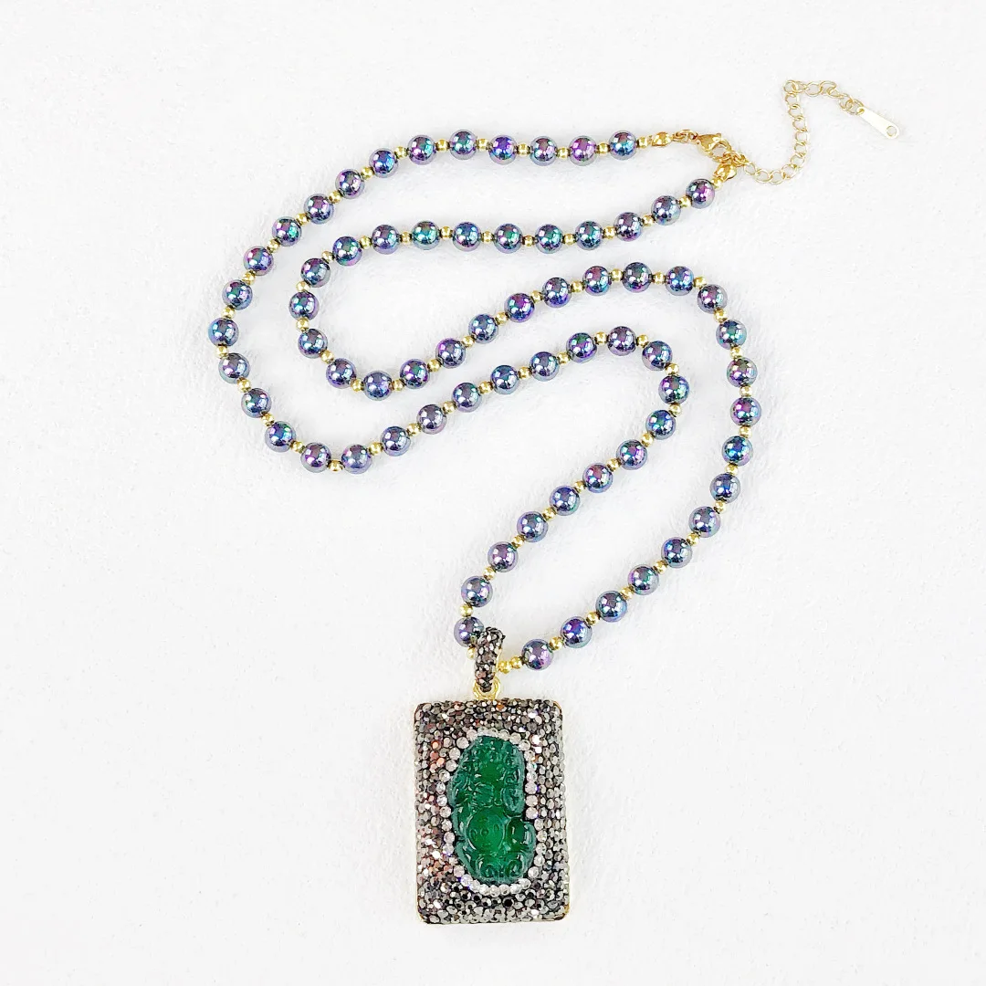 

Retro Ethnic Style Pi Xiu Necklace Black Crystal Inlaid Pendant Personalized Original Design Necklace Long Sweater Chain Collar