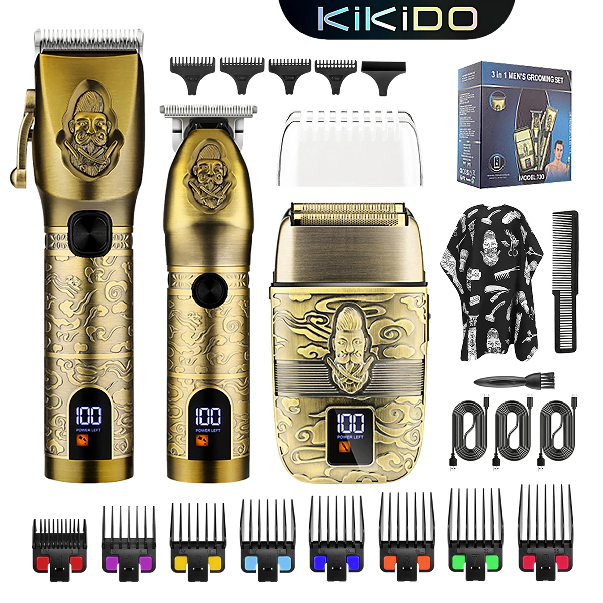 

KIKIDO KK-730 3 IN 1 Hair Clippers for Men Professional,Beard Trimmer Kits & Sets, Cordless Mens Hair Trimmer, Electric Shavers