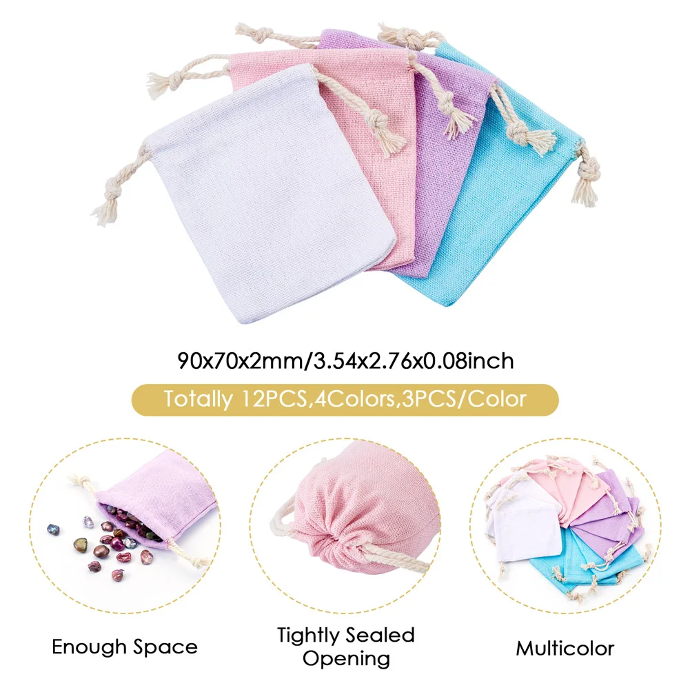 12pcs Cloth Drawstring Storage Bag Color Packing Pouches for Jewelry Candy Gift Reusable Organize Bags 9x7cm