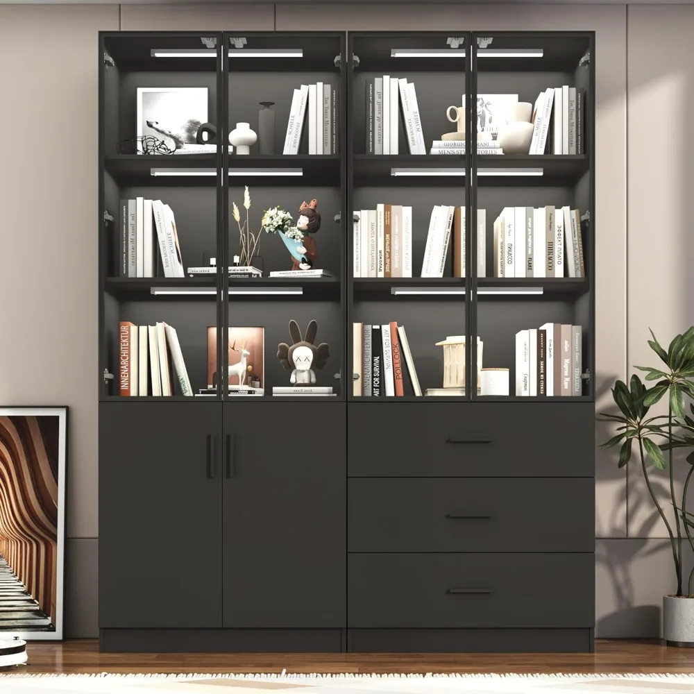 79 خزانة عرض طويلة مع ضوء مستشعر LED وأبواب زجاجية منبثقة، وخزانة تخزين حديثة لغرفة النوم، وغرفة المعيشة #3