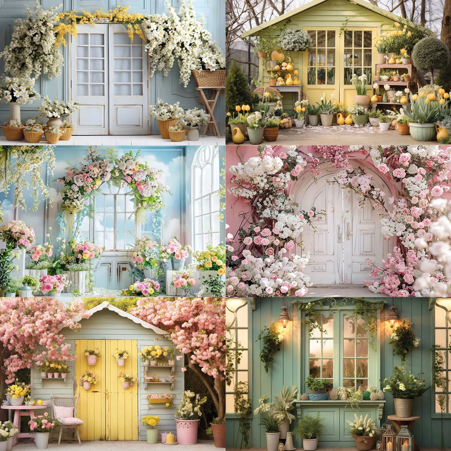 

Romantic Rose Arch Theme Photographic Background White Door Wedding Spring Garden House Kids Birthday Party Decoration Prop Gift