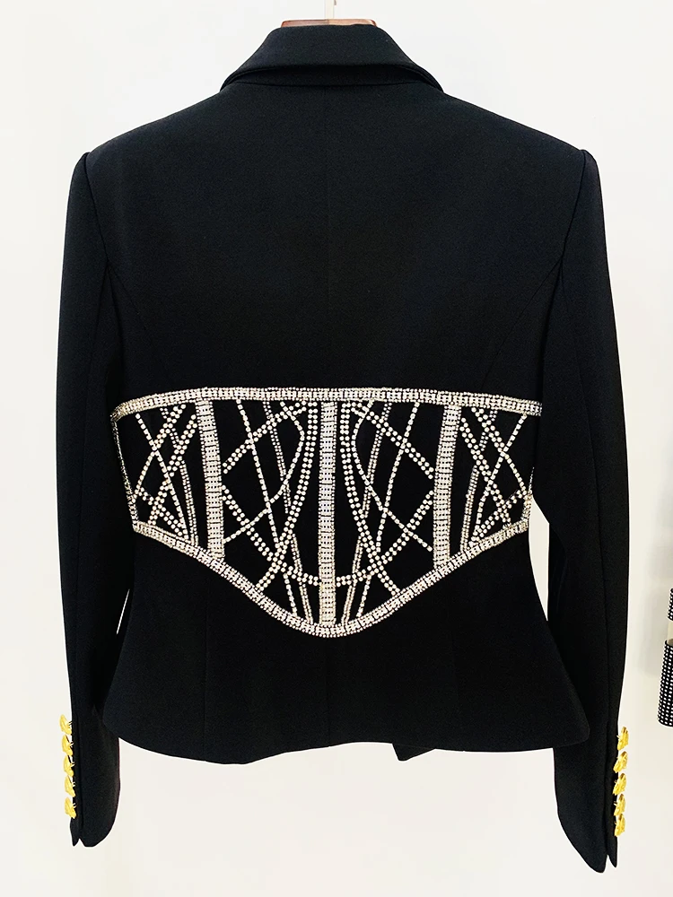 HIGH STREET Newest 2024 Designer Jacket Women\'s Slim Fit Stunning Diamonds Stone Beaded Blazer