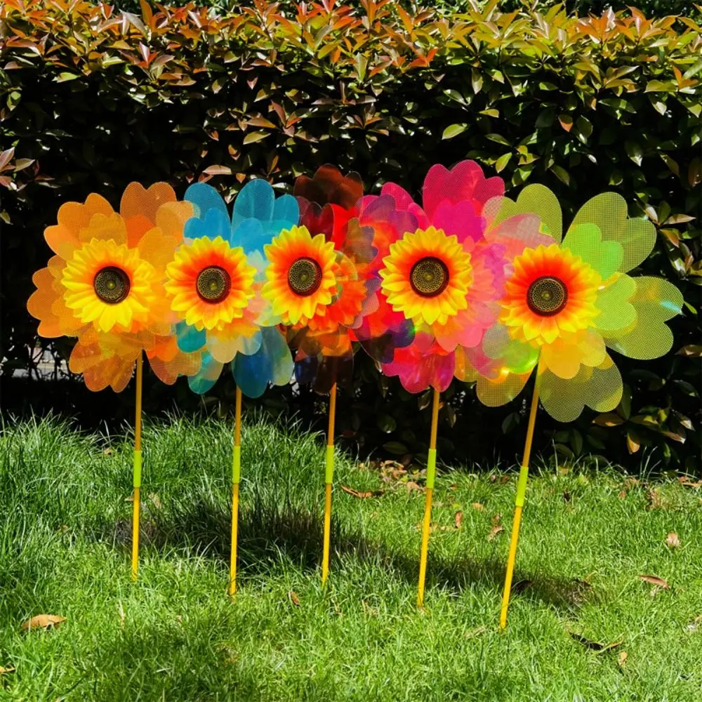 Molino de viento de girasoles coloridos multiestilos, elevación de doble capa, película de molino de viento de abeja de PVC que cambia de Color