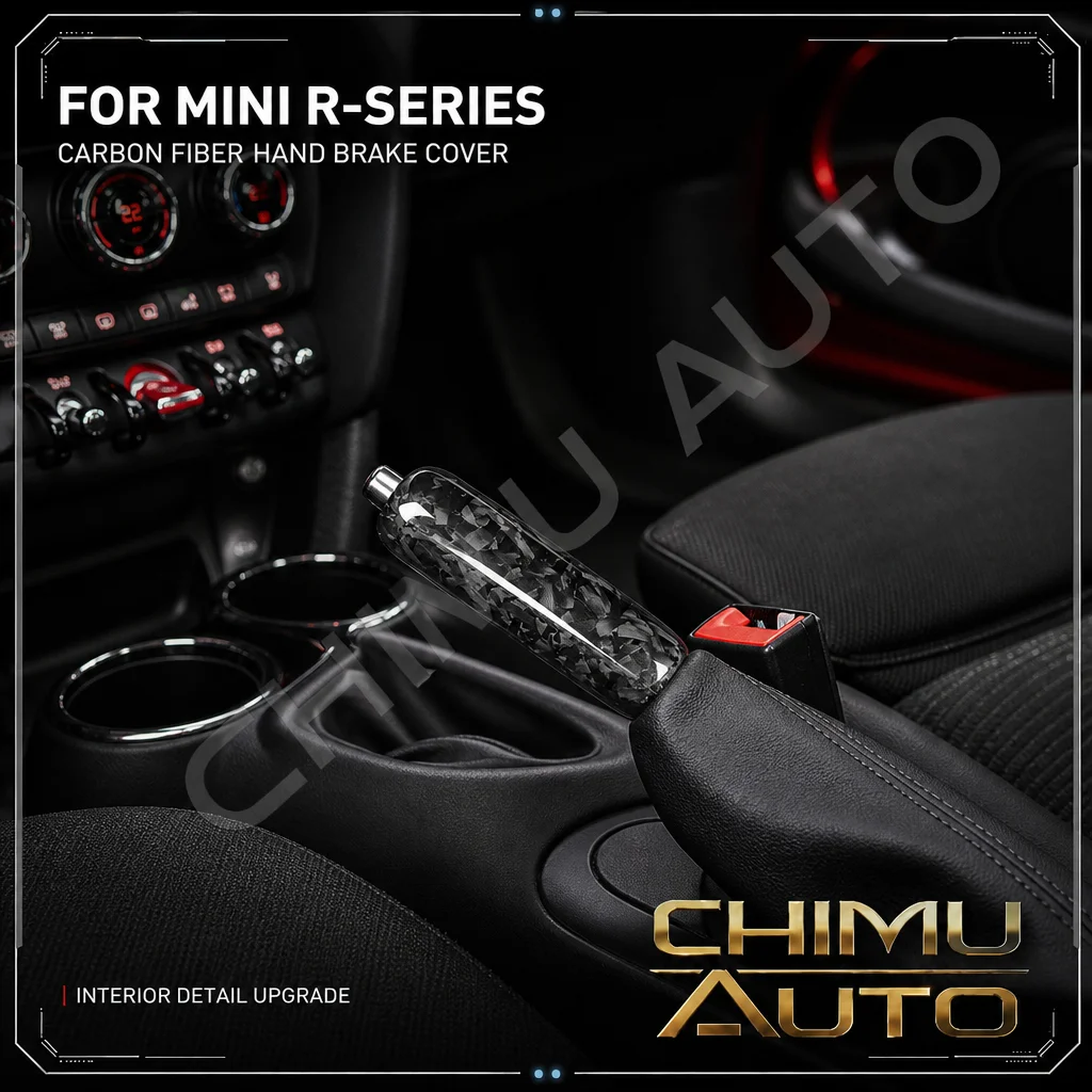 【chimu-auto】cubierta-de-fibra-de-carbono-para-la-maneta-del-freno-de-estacionamiento-de-la-serie-mini-r-diseno-forjado-para-el-interior-12-cm-mejora-del-estilo-del-automovil