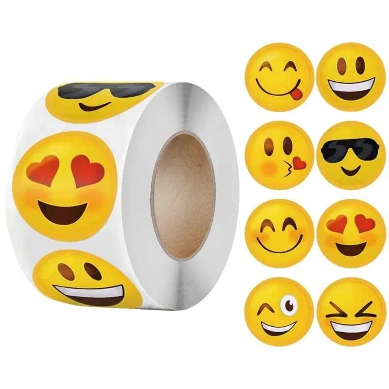 1/2 Roll Smiling Emoji Pack, Children's Inspirational Seal Sticker Cartoon Cute and Funny Creative Outer Packaging, Gift Sticker