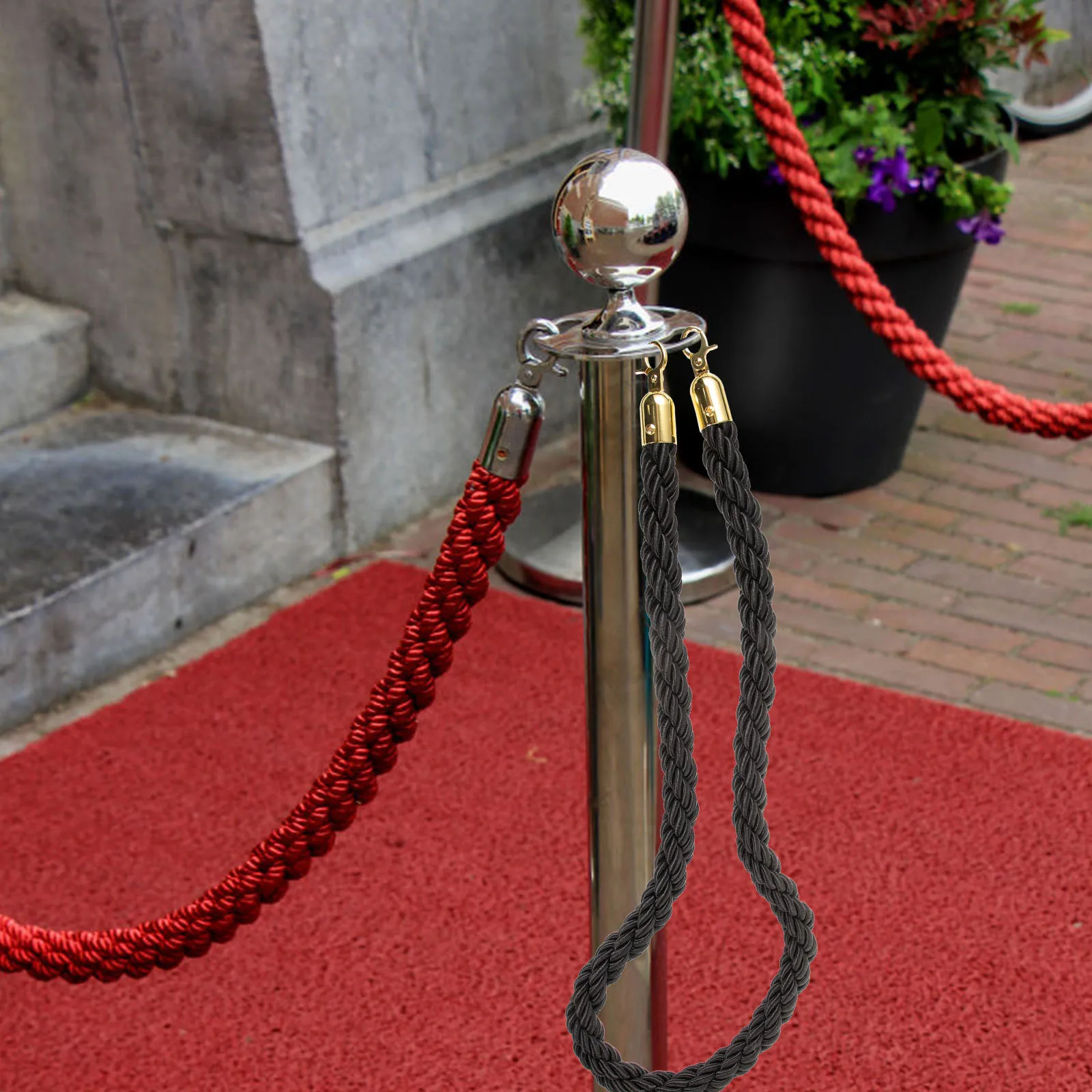 

Isolation Pile Warning Line Black Jute Rope Barrier Stanchions Queue Crowd Control Durable Stylish Easy Installation Maintenance