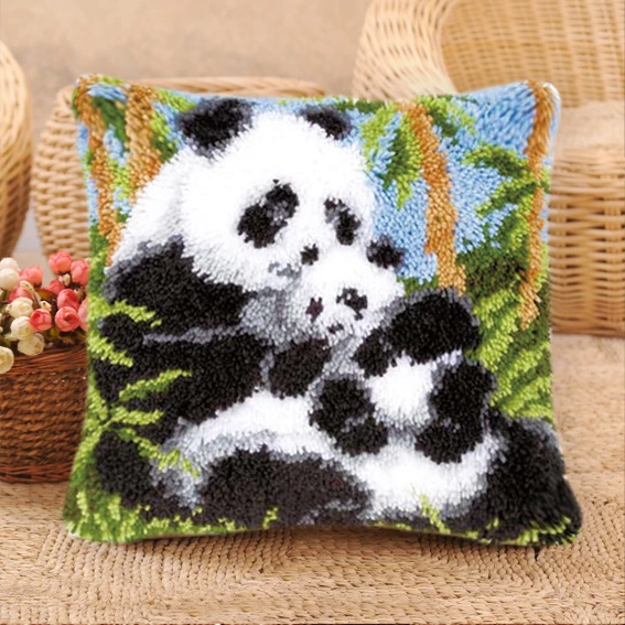 Latch Hook Kit for Cute Animals Embroidery Pillow Case Knot Package Set for Needlework Outdoor Nature Landscape Pattern