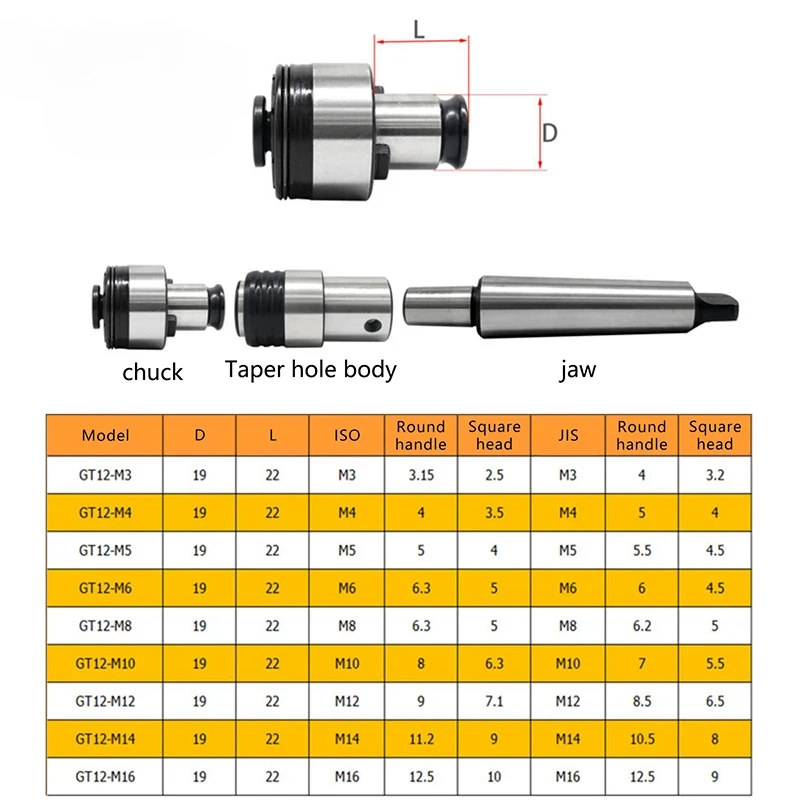 MORSE Tapper MT2 GT12 Tap Chucks Overload Protection BT30 BT40 NT30 NT40 GT24 MT3 GT12 MT4 Tapping Chuck CNC Machine Collet