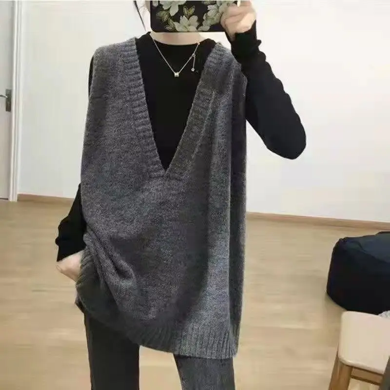 Autumn Winter Women Casual Loose Knitted Sweater Sleeveless Female Jumper Women Sweater Vest Ladies Pullovers Waistcoat