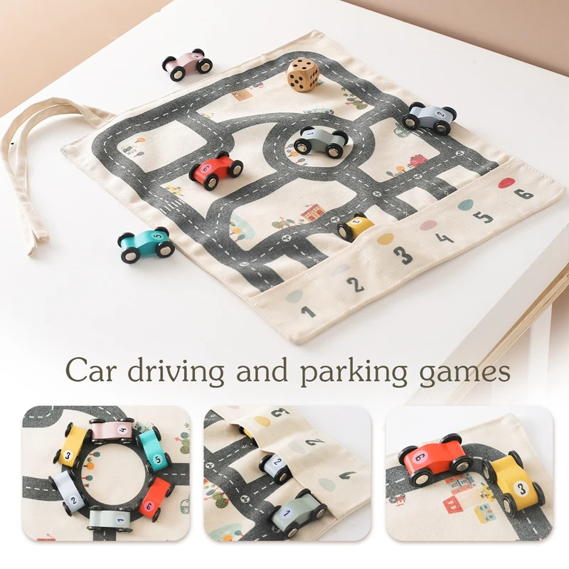 Wooden Baby Montessori Toys Baby Car Traffic Road Map Canvas Desktop Mat Game Parent-child Puzzle Educational Montessori Toys