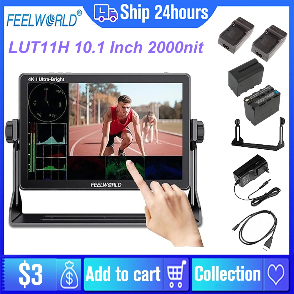 

FEELWORLD LUT11H 10.1 Inch Field Monitor Touch Screen Ultra Bright 2000nit Camera Monitor for Canon Sony etc DSLR Camera 4K HDMI